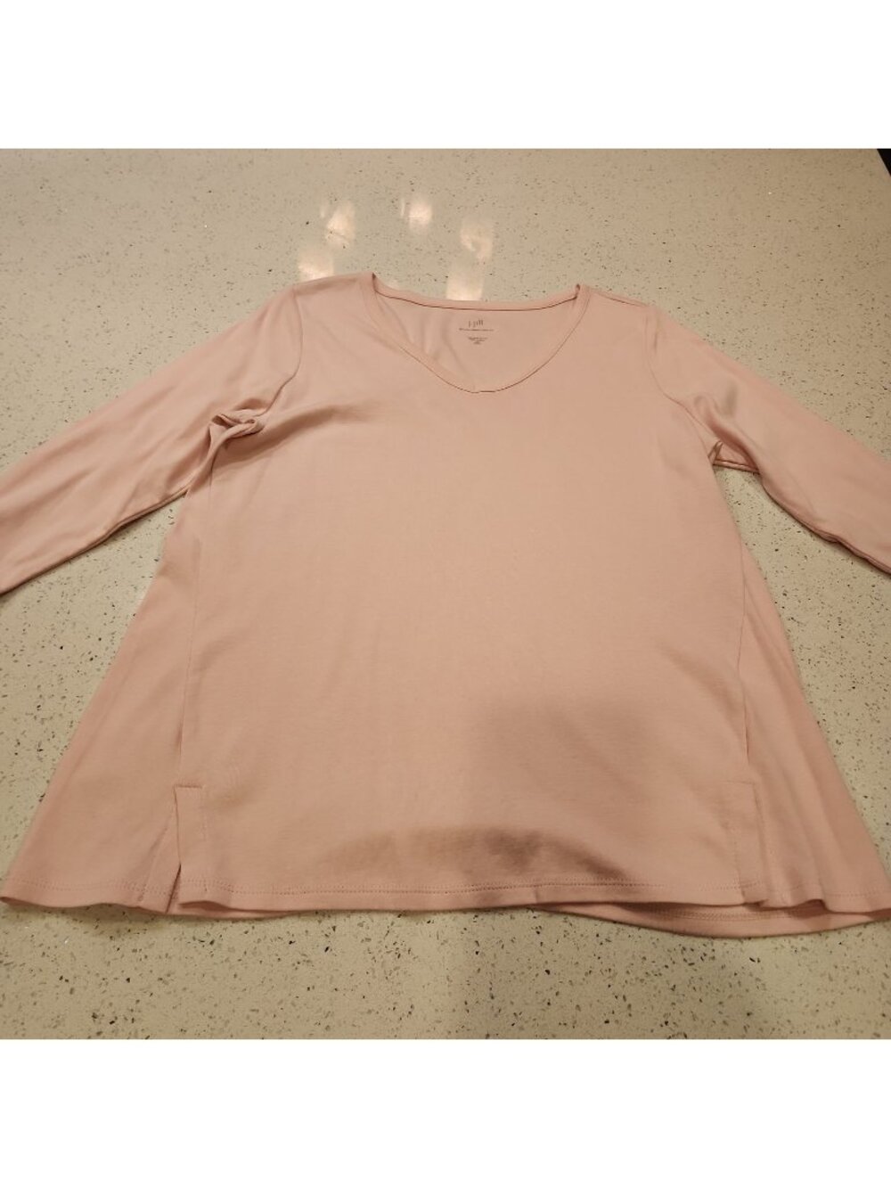 j jill pima 3/4 sleeve v-neck tee Pink Cotton PM Petite Medium Shirt Top